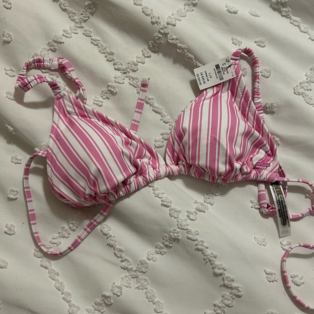 PINK Victoria's Secret Pink and White Striped Bikini Top